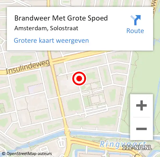 Locatie op kaart van de 112 melding: Brandweer Met Grote Spoed Naar Amsterdam, Solostraat op 16 mei 2024 21:55