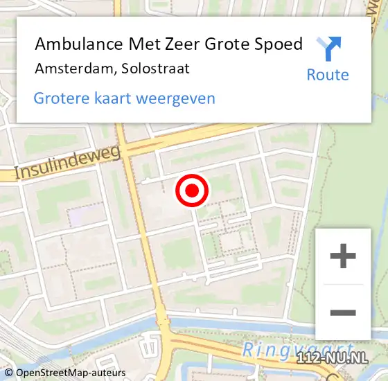 Locatie op kaart van de 112 melding: Ambulance Met Zeer Grote Spoed Naar Amsterdam, Solostraat op 16 mei 2024 21:55