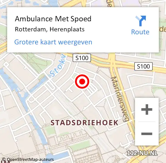 Locatie op kaart van de 112 melding: Ambulance Met Spoed Naar Rotterdam, Herenplaats op 16 mei 2024 21:56