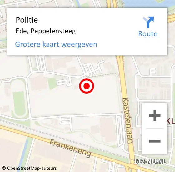 Locatie op kaart van de 112 melding: Politie Ede, Peppelensteeg op 16 mei 2024 22:07