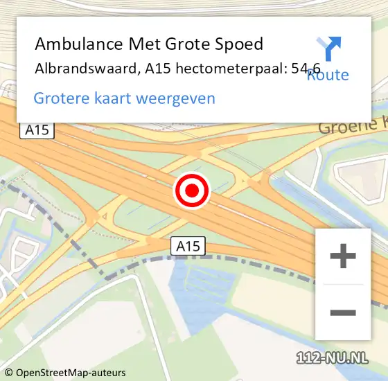 Locatie op kaart van de 112 melding: Ambulance Met Grote Spoed Naar Albrandswaard, A15 hectometerpaal: 54,6 op 16 mei 2024 22:14