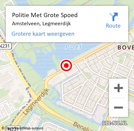 Locatie op kaart van de 112 melding: Politie Met Grote Spoed Naar Amstelveen, Legmeerdijk op 16 mei 2024 22:17