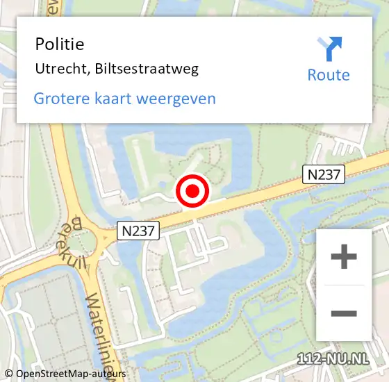 Locatie op kaart van de 112 melding: Politie Utrecht, Biltsestraatweg op 16 mei 2024 22:19