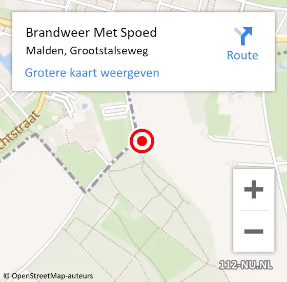 Locatie op kaart van de 112 melding: Brandweer Met Spoed Naar Malden, Grootstalseweg op 16 mei 2024 22:19