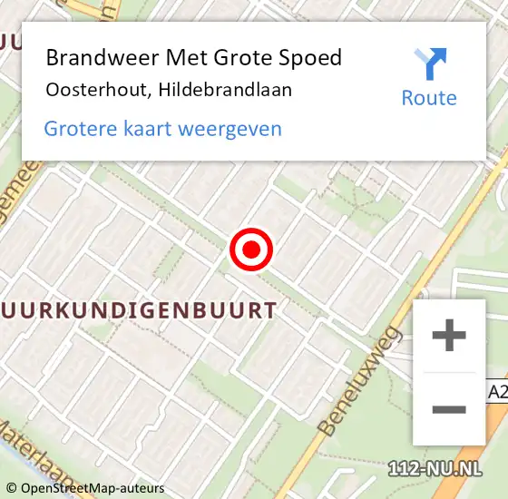 Locatie op kaart van de 112 melding: Brandweer Met Grote Spoed Naar Oosterhout, Hildebrandlaan op 16 mei 2024 22:22