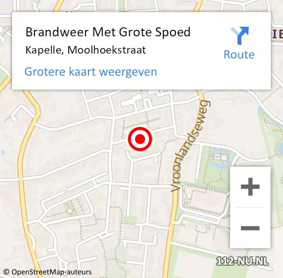 Locatie op kaart van de 112 melding: Brandweer Met Grote Spoed Naar Kapelle, Moolhoekstraat op 16 mei 2024 22:27
