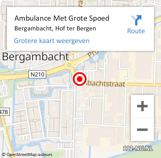 Locatie op kaart van de 112 melding: Ambulance Met Grote Spoed Naar Bergambacht, Hof ter Bergen op 16 mei 2024 22:30