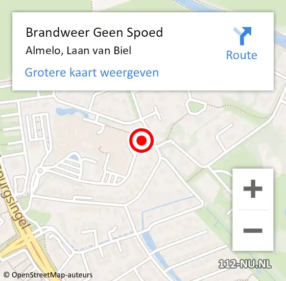 Locatie op kaart van de 112 melding: Brandweer Geen Spoed Naar Almelo, Laan van Biel op 16 mei 2024 22:36
