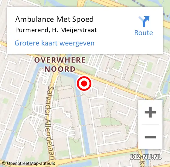 Locatie op kaart van de 112 melding: Ambulance Met Spoed Naar Purmerend, H. Meijerstraat op 16 mei 2024 22:38