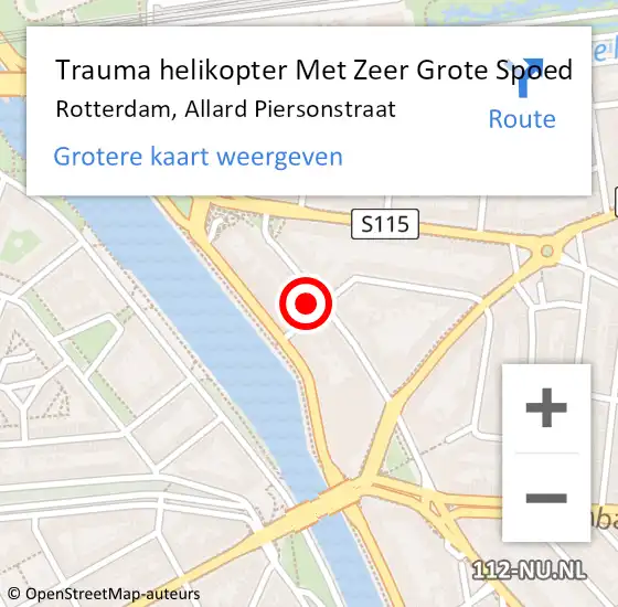 Locatie op kaart van de 112 melding: Trauma helikopter Met Zeer Grote Spoed Naar Rotterdam, Allard Piersonstraat op 16 mei 2024 22:43