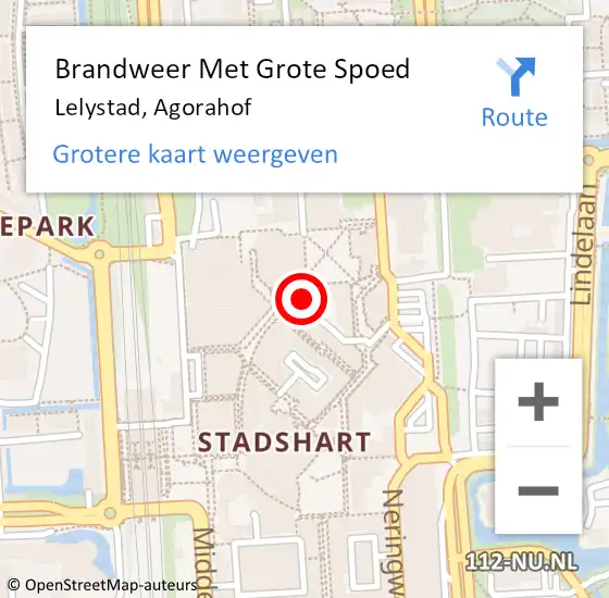 Locatie op kaart van de 112 melding: Brandweer Met Grote Spoed Naar Lelystad, Agorahof op 16 mei 2024 22:46