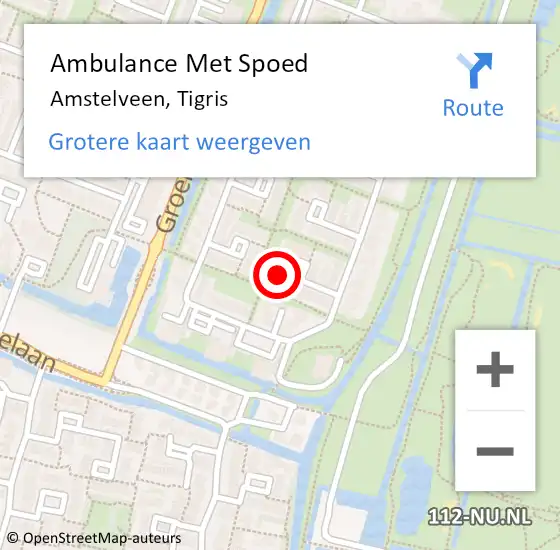 Locatie op kaart van de 112 melding: Ambulance Met Spoed Naar Amstelveen, Tigris op 16 mei 2024 22:49