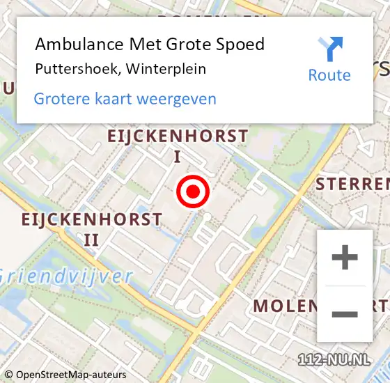 Locatie op kaart van de 112 melding: Ambulance Met Grote Spoed Naar Puttershoek, Winterplein op 16 mei 2024 22:53