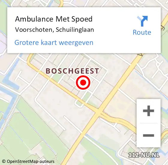 Locatie op kaart van de 112 melding: Ambulance Met Spoed Naar Voorschoten, Schuilinglaan op 16 mei 2024 22:55