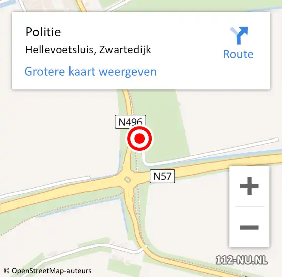 Locatie op kaart van de 112 melding: Politie Hellevoetsluis, Zwartedijk op 16 mei 2024 23:04