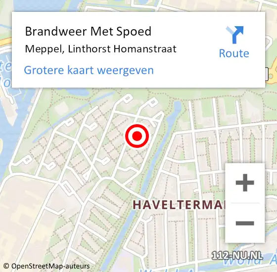 Locatie op kaart van de 112 melding: Brandweer Met Spoed Naar Meppel, Linthorst Homanstraat op 16 mei 2024 23:12