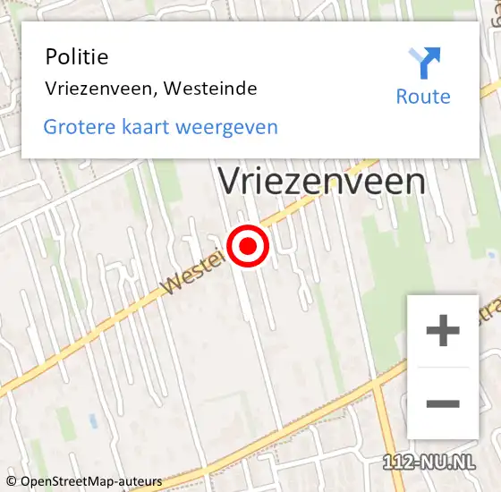 Locatie op kaart van de 112 melding: Politie Vriezenveen, Westeinde op 16 mei 2024 23:14
