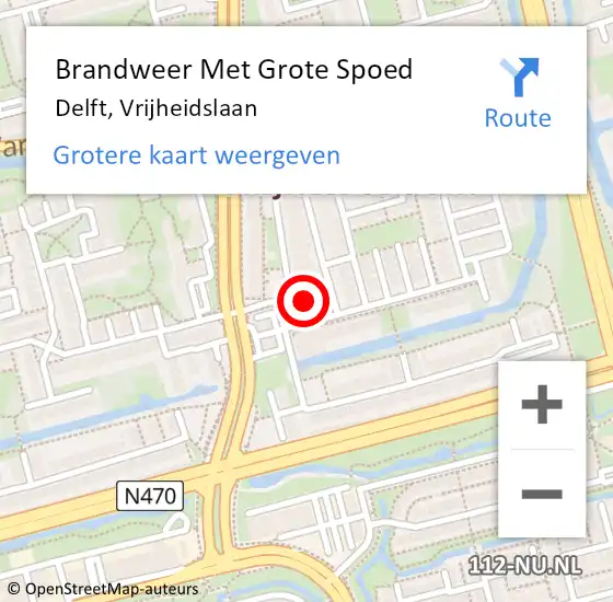 Locatie op kaart van de 112 melding: Brandweer Met Grote Spoed Naar Delft, Vrijheidslaan op 16 mei 2024 23:20