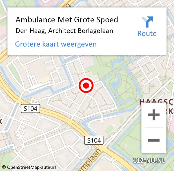 Locatie op kaart van de 112 melding: Ambulance Met Grote Spoed Naar Den Haag, Architect Berlagelaan op 17 mei 2024 00:02