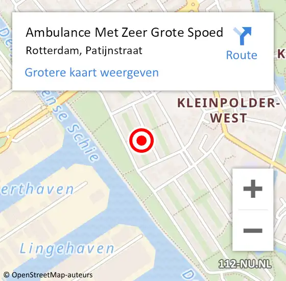 Locatie op kaart van de 112 melding: Ambulance Met Zeer Grote Spoed Naar Rotterdam, Patijnstraat op 17 mei 2024 00:27