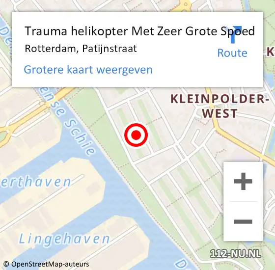 Locatie op kaart van de 112 melding: Trauma helikopter Met Zeer Grote Spoed Naar Rotterdam, Patijnstraat op 17 mei 2024 00:29