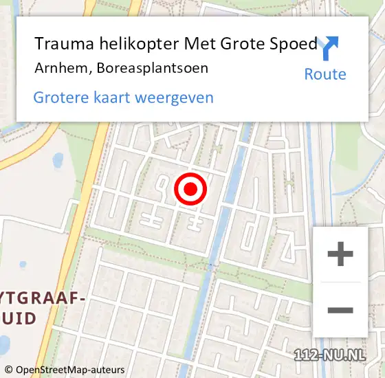 Locatie op kaart van de 112 melding: Trauma helikopter Met Grote Spoed Naar Arnhem, Boreasplantsoen op 17 mei 2024 00:33