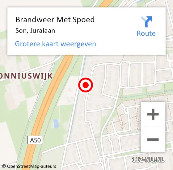 Locatie op kaart van de 112 melding: Brandweer Met Spoed Naar Son, Juralaan op 17 mei 2024 00:54