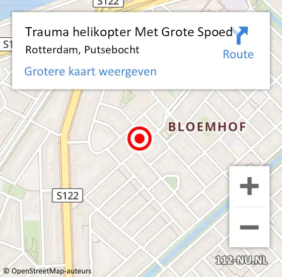 Locatie op kaart van de 112 melding: Trauma helikopter Met Grote Spoed Naar Rotterdam, Putsebocht op 17 mei 2024 00:59