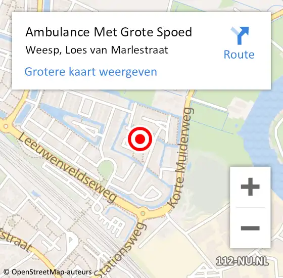 Locatie op kaart van de 112 melding: Ambulance Met Grote Spoed Naar Weesp, Loes van Marlestraat op 17 mei 2024 01:13