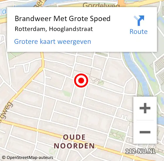Locatie op kaart van de 112 melding: Brandweer Met Grote Spoed Naar Rotterdam, Hooglandstraat op 17 mei 2024 01:14
