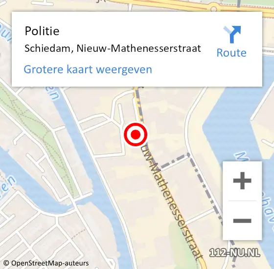 Locatie op kaart van de 112 melding: Politie Schiedam, Nieuw-Mathenesserstraat op 17 mei 2024 01:15