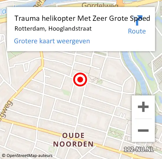 Locatie op kaart van de 112 melding: Trauma helikopter Met Zeer Grote Spoed Naar Rotterdam, Hooglandstraat op 17 mei 2024 01:17