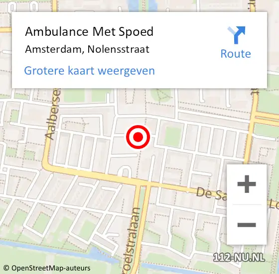 Locatie op kaart van de 112 melding: Ambulance Met Spoed Naar Amsterdam, Nolensstraat op 17 mei 2024 01:49