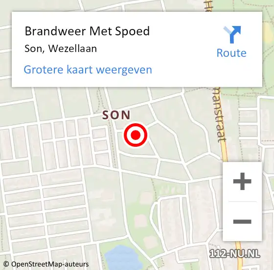 Locatie op kaart van de 112 melding: Brandweer Met Spoed Naar Son, Wezellaan op 17 mei 2024 02:05