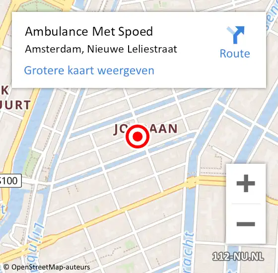 Locatie op kaart van de 112 melding: Ambulance Met Spoed Naar Amsterdam, Nieuwe Leliestraat op 17 mei 2024 02:27