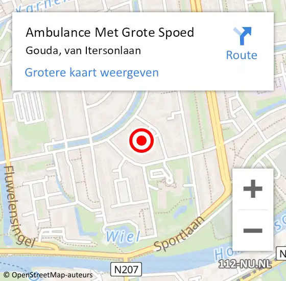 Locatie op kaart van de 112 melding: Ambulance Met Grote Spoed Naar Gouda, van Itersonlaan op 17 mei 2024 02:34