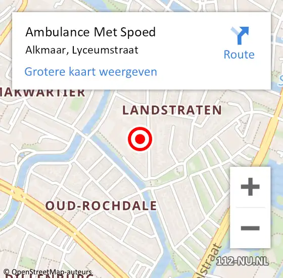 Locatie op kaart van de 112 melding: Ambulance Met Spoed Naar Alkmaar, Lyceumstraat op 17 mei 2024 03:07