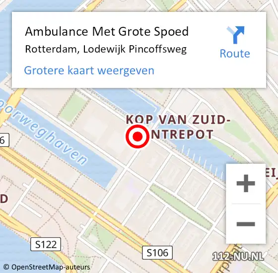 Locatie op kaart van de 112 melding: Ambulance Met Grote Spoed Naar Rotterdam, Lodewijk Pincoffsweg op 17 mei 2024 03:24