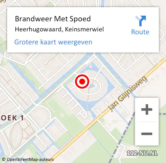 Locatie op kaart van de 112 melding: Brandweer Met Spoed Naar Heerhugowaard, Keinsmerwiel op 17 mei 2024 03:41