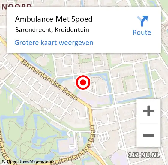 Locatie op kaart van de 112 melding: Ambulance Met Spoed Naar Barendrecht, Kruidentuin op 17 mei 2024 03:51