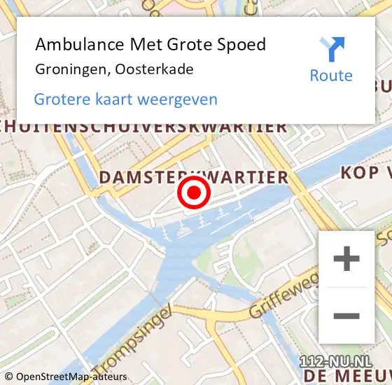 Locatie op kaart van de 112 melding: Ambulance Met Grote Spoed Naar Groningen, Oosterkade op 17 mei 2024 03:53