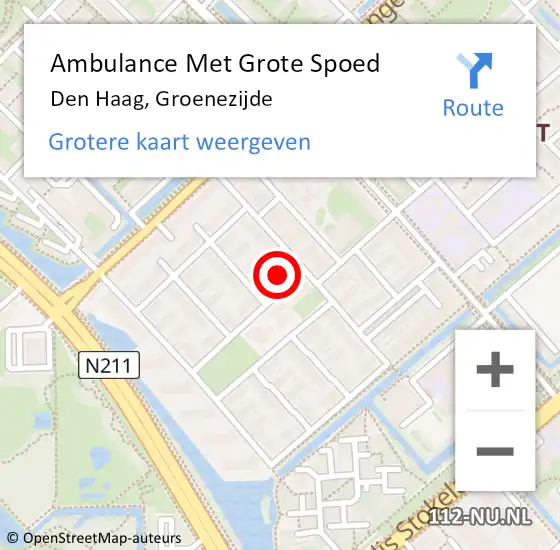 Locatie op kaart van de 112 melding: Ambulance Met Grote Spoed Naar Den Haag, Groenezijde op 17 mei 2024 04:41