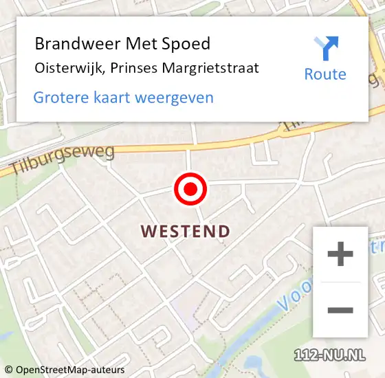 Locatie op kaart van de 112 melding: Brandweer Met Spoed Naar Oisterwijk, Prinses Margrietstraat op 17 mei 2024 05:58
