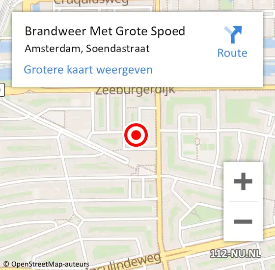 Locatie op kaart van de 112 melding: Brandweer Met Grote Spoed Naar Amsterdam, Soendastraat op 17 mei 2024 06:00