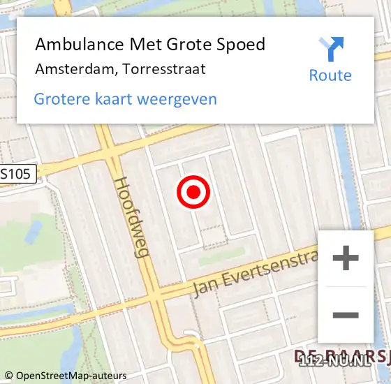 Locatie op kaart van de 112 melding: Ambulance Met Grote Spoed Naar Amsterdam, Torresstraat op 17 mei 2024 06:03