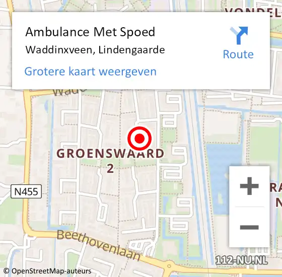 Locatie op kaart van de 112 melding: Ambulance Met Spoed Naar Waddinxveen, Lindengaarde op 17 mei 2024 06:20