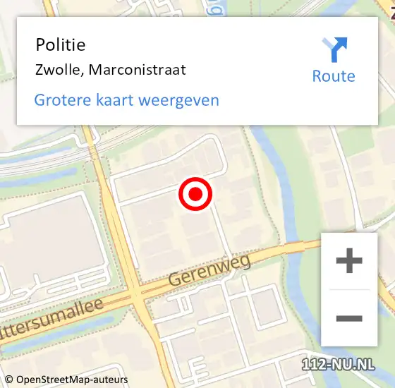 Locatie op kaart van de 112 melding: Politie Zwolle, Marconistraat op 17 mei 2024 06:40