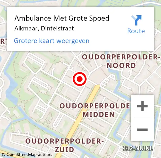 Locatie op kaart van de 112 melding: Ambulance Met Grote Spoed Naar Alkmaar, Dintelstraat op 17 mei 2024 06:48