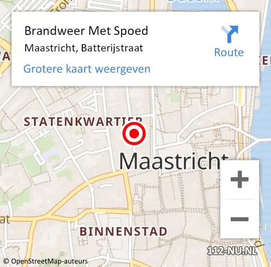 Locatie op kaart van de 112 melding: Brandweer Met Spoed Naar Maastricht, Batterijstraat op 17 mei 2024 06:51