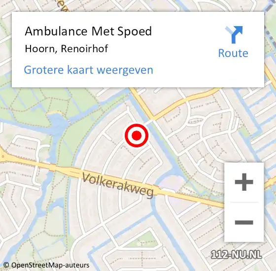 Locatie op kaart van de 112 melding: Ambulance Met Spoed Naar Hoorn, Renoirhof op 17 mei 2024 07:00